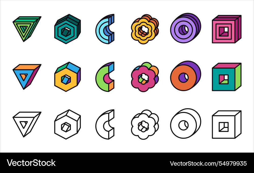 3d geometrics element colorful object memphis vector image