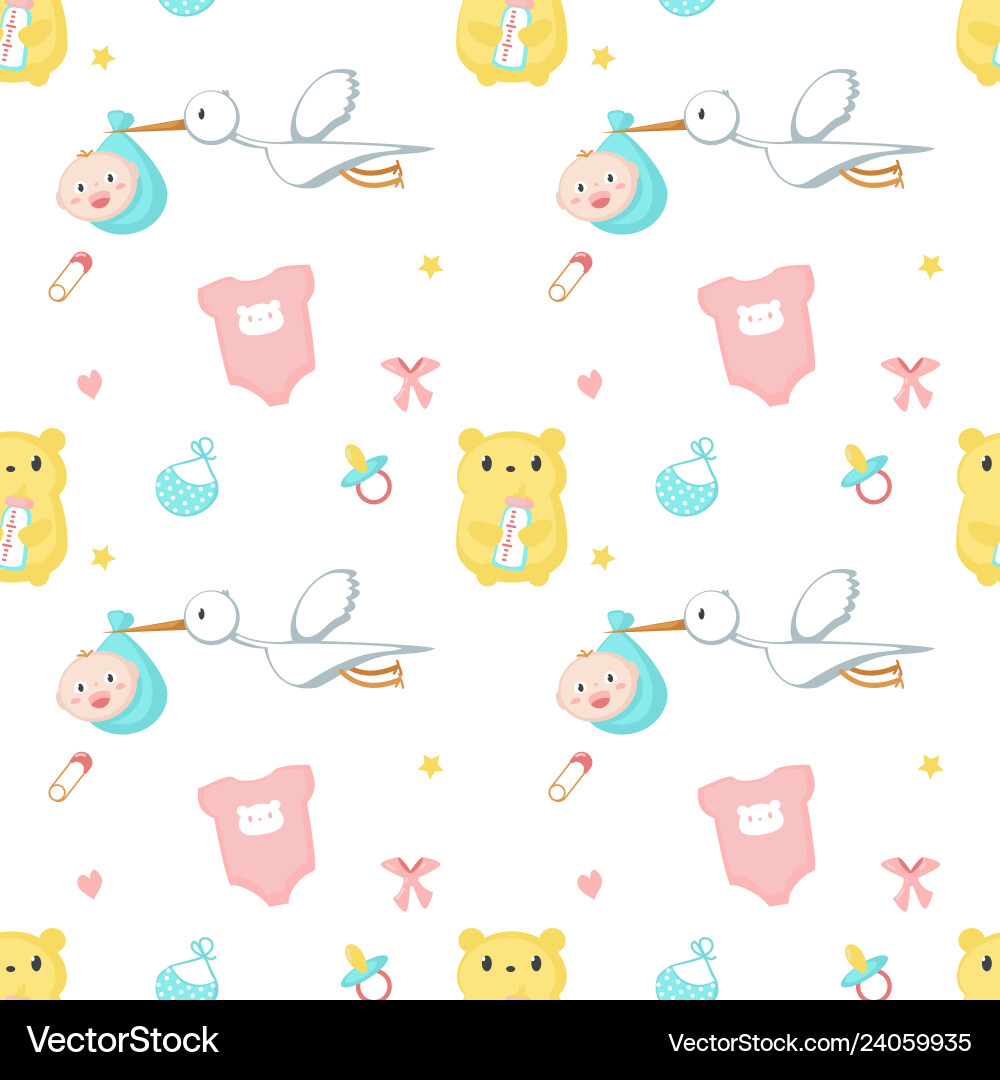 Baby shower seamless pattern with newborn vector image