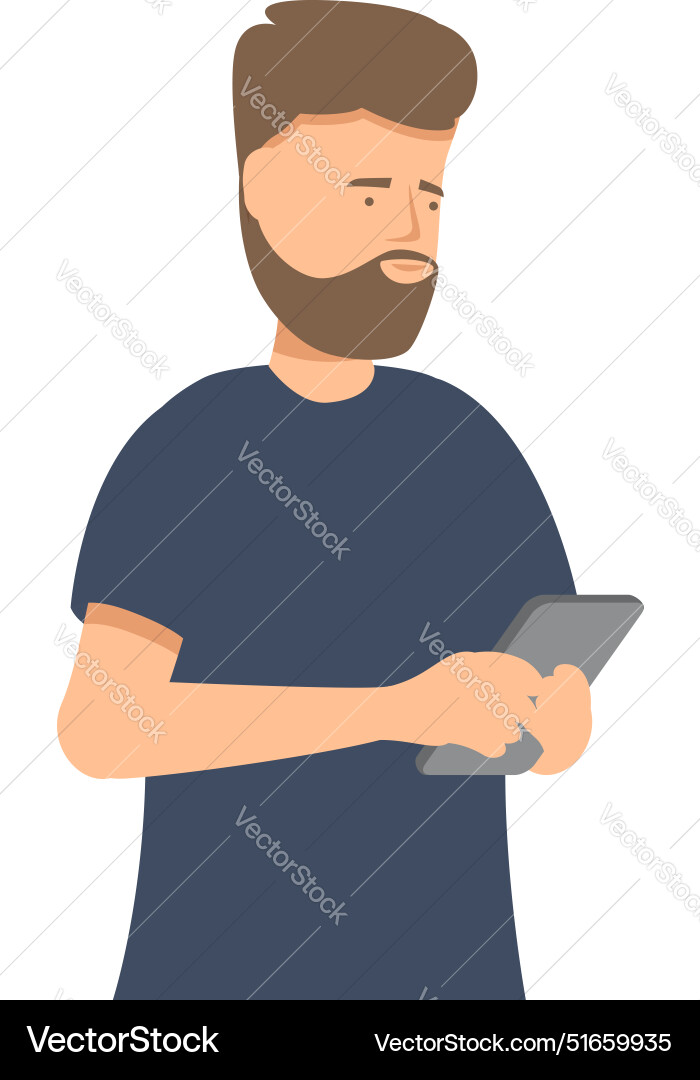Bearded man using smartphone browsing internet vector image