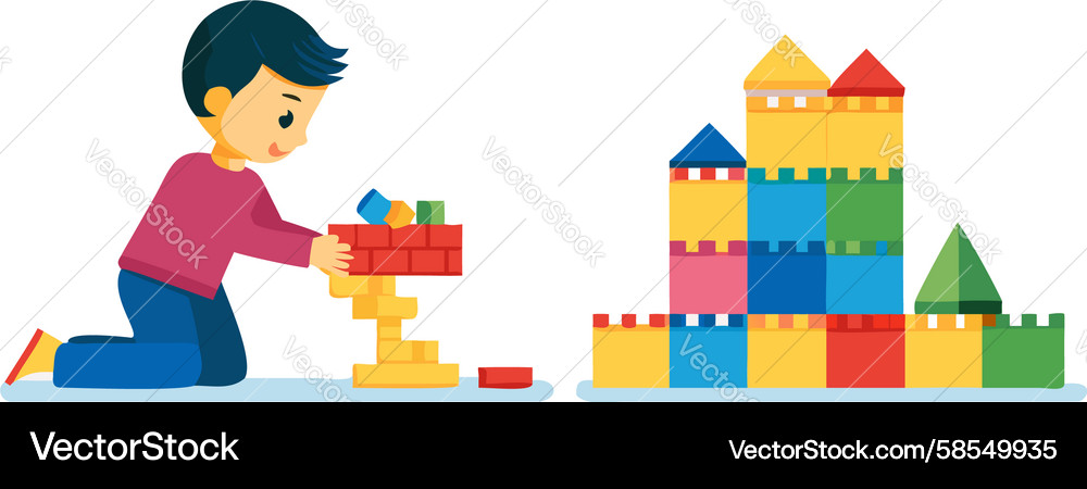 Child Building with Blocks Vector Image