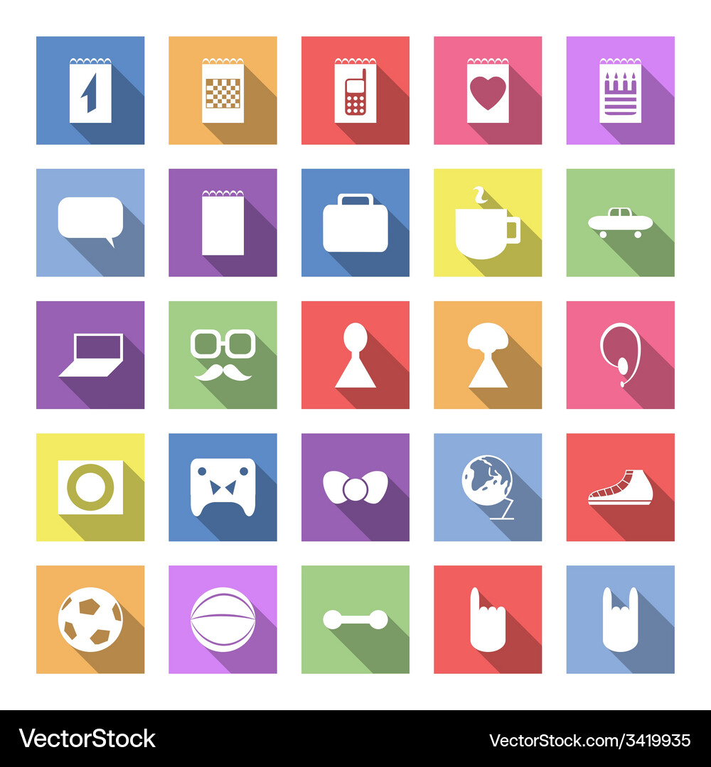 Flat icon set with long shadow for web Vector Image