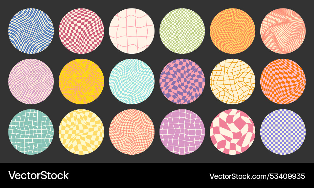 Groovy checkered pattern round colorful tiled Groovy checkered pattern round colorful tiled Vector Image