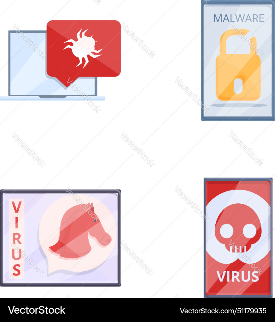 Hacking icons set cartoon computer bug Hacking icons set cartoon computer bug vector image