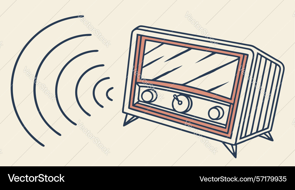 Retro radio receiver with signal waves design vector image
