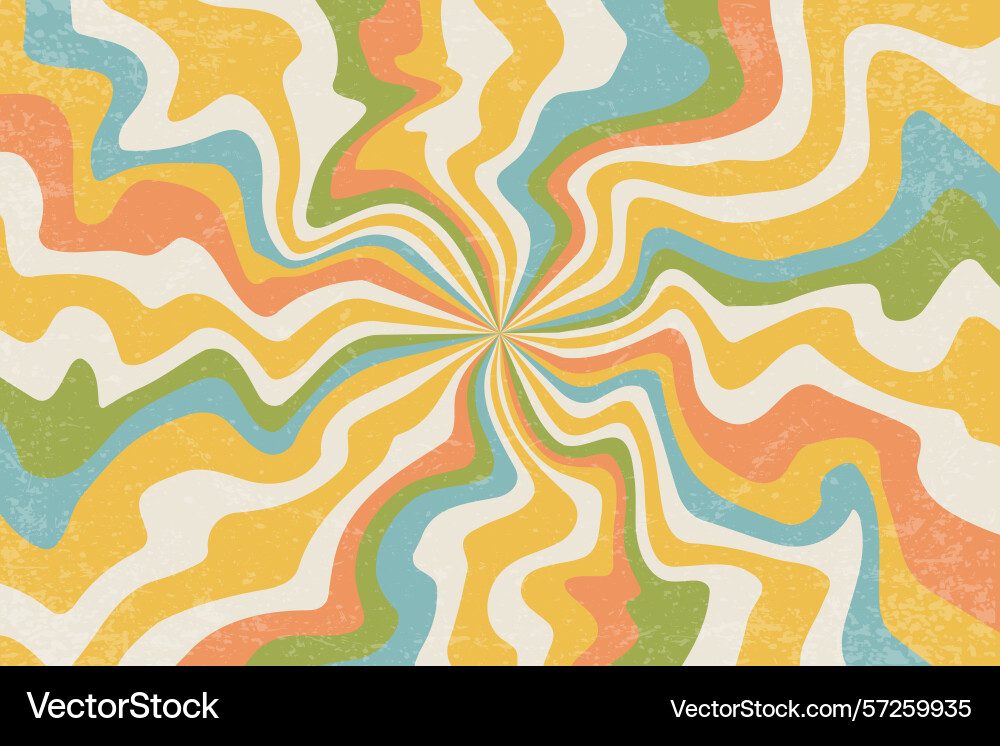 Retro sunrays background with groovy texture vector image