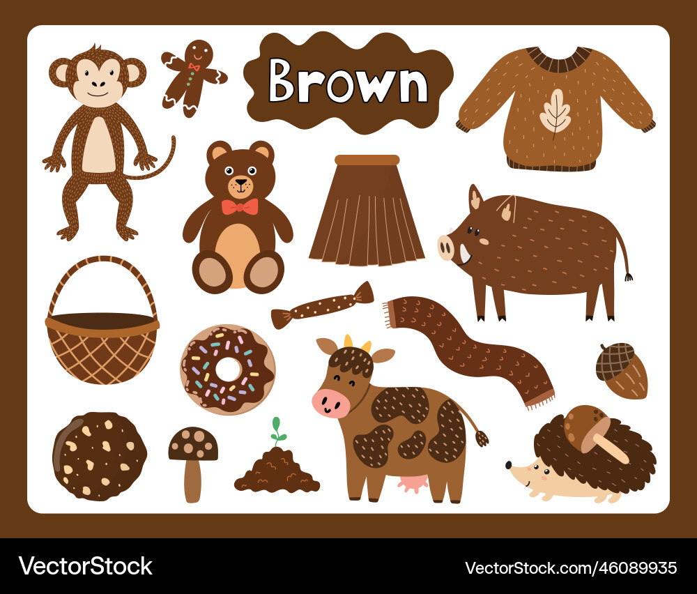 Set of brown color objects primary colors Set of brown color objects primary colors vector image