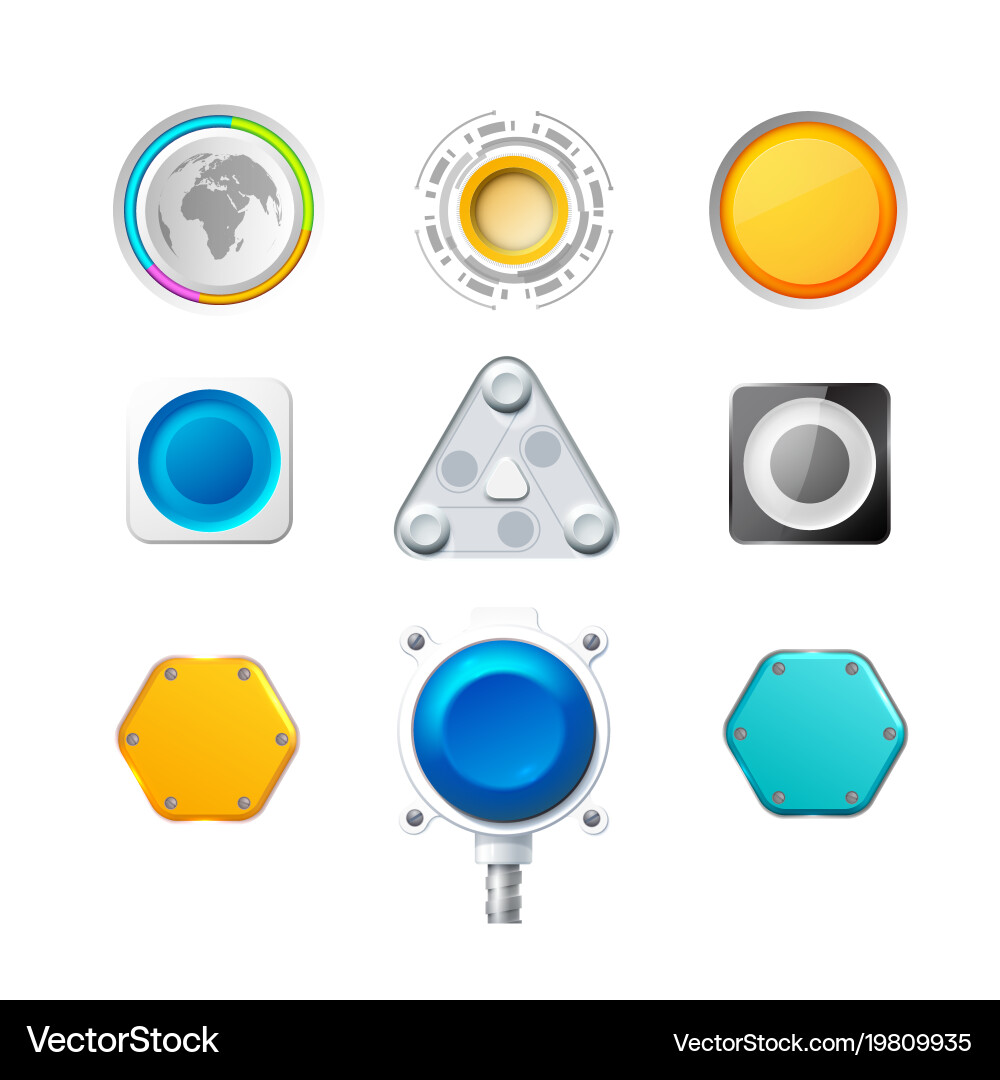 Set of nine colorful realistic buttons vector image