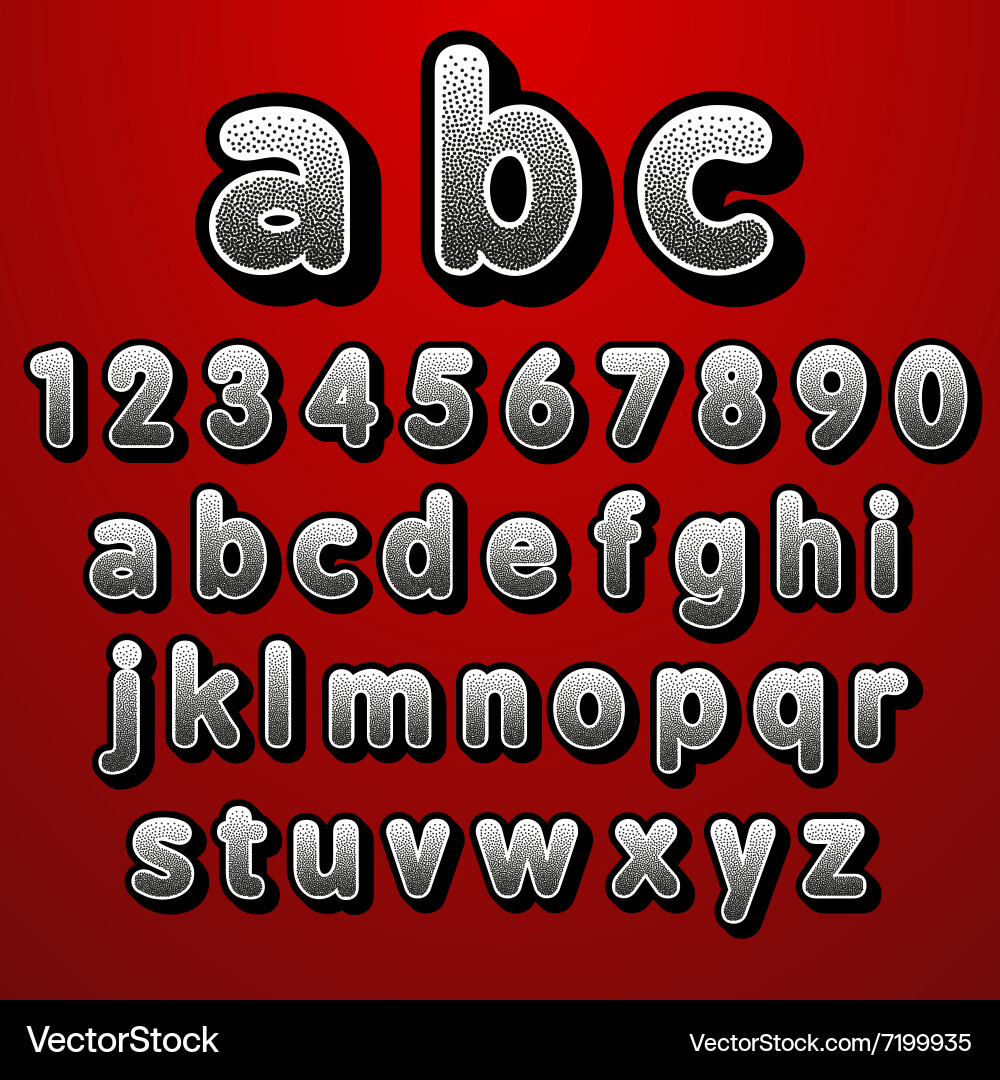 Stock font pointillism letters and numbers vector image