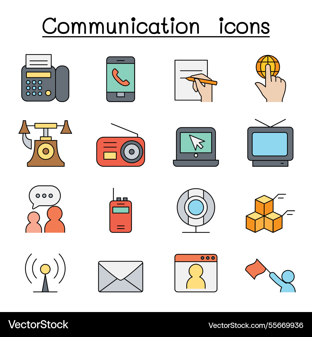 Communication icon set in color line style Vector Image