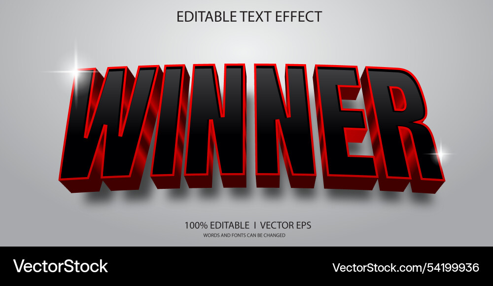 Editable winner 3d text effect with modern style Vector Image