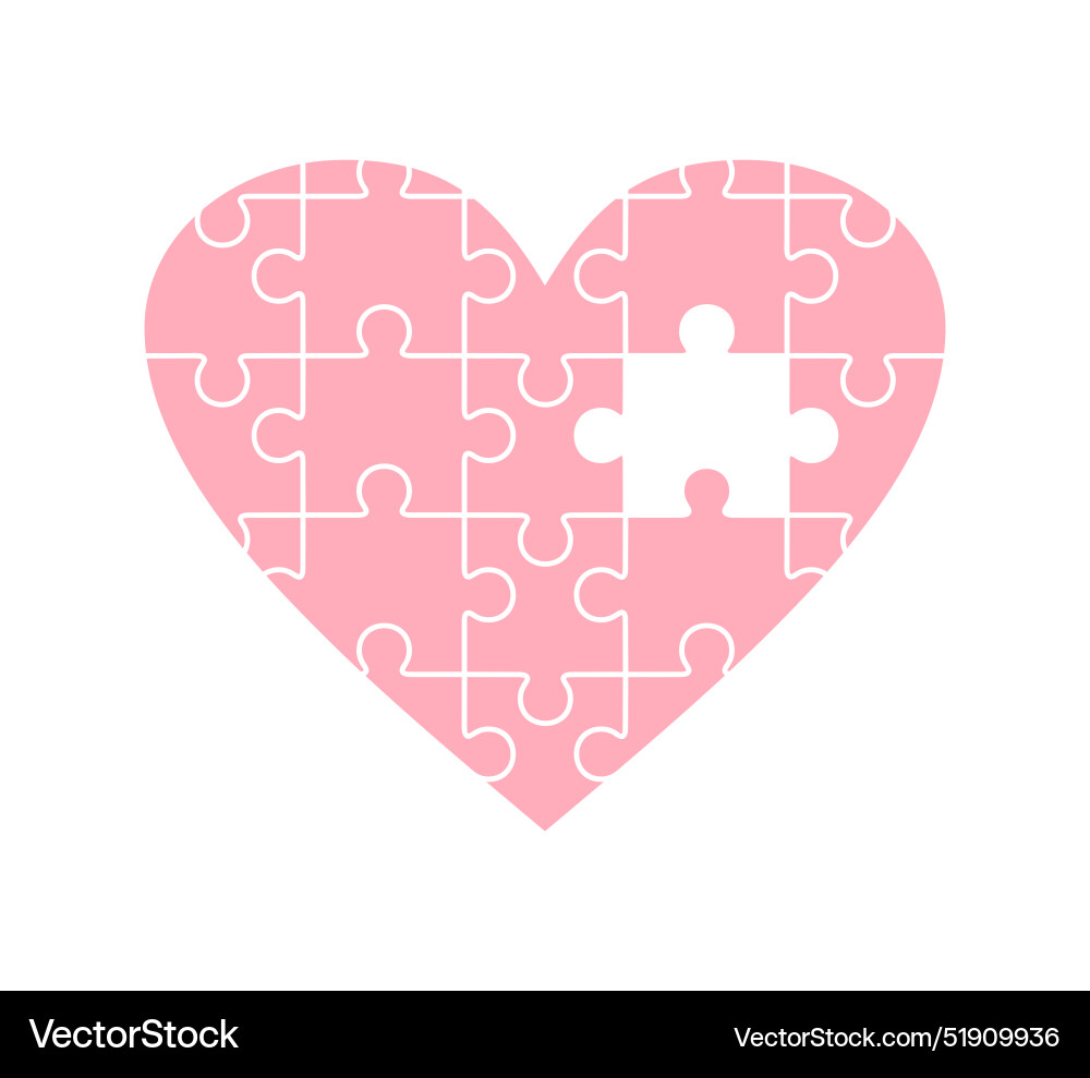 Pink puzzle heart without one part isolated Pink puzzle heart without one part isolated vector image