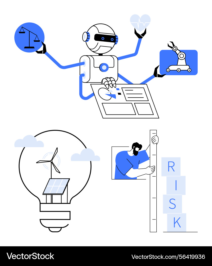 Robot managing tasks with efficiency renewable Robot managing tasks with efficiency renewable vector image
