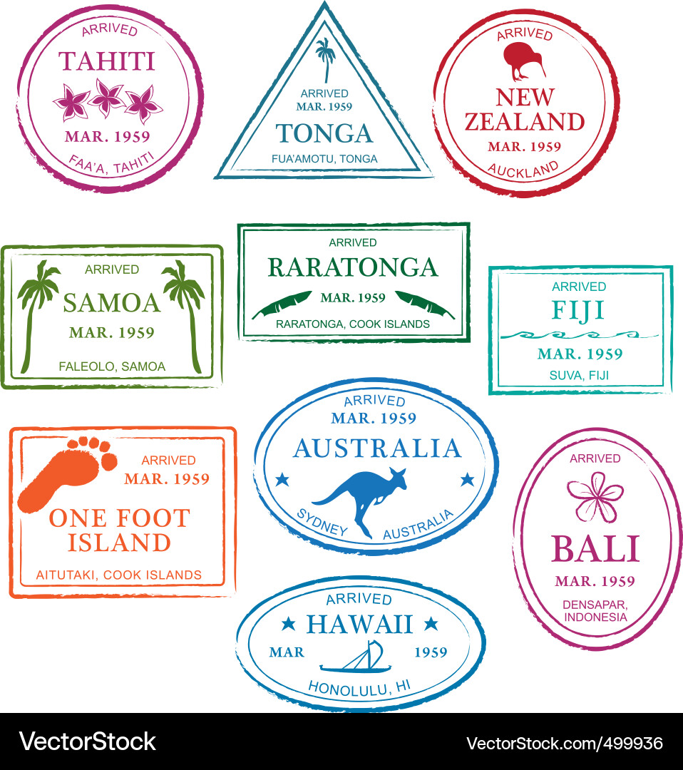 Tropical Passport Stamps - Island Getaway Vector Image