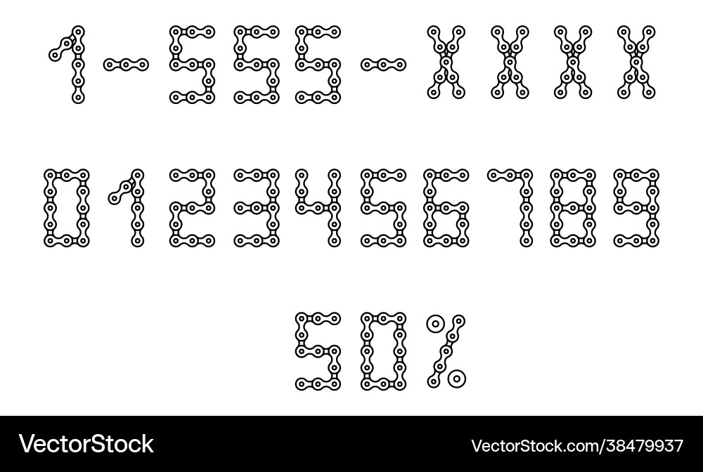 Bicycle chain font numerals set from 0 to 9 Bicycle chain font numerals set from 0 to 9 vector image