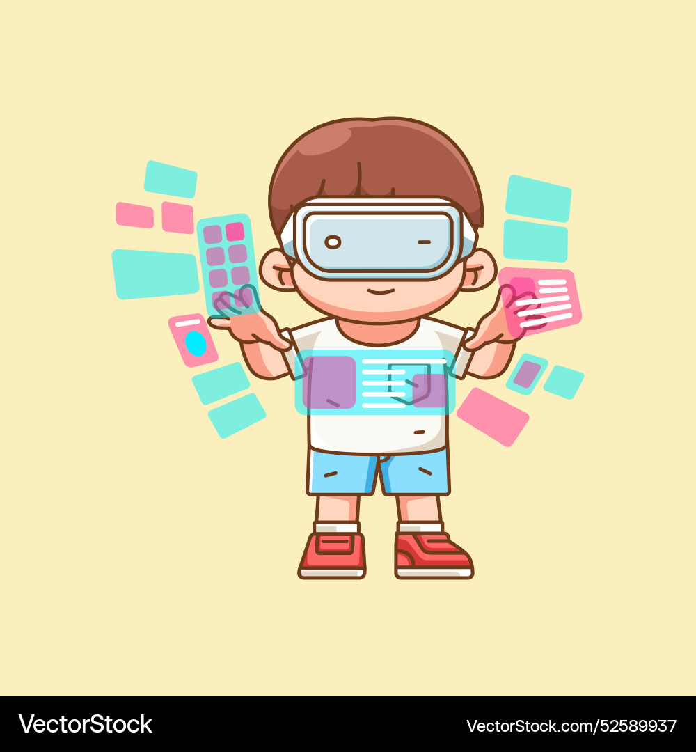 Cute boy interact virtual reality glasses vr Vector Image