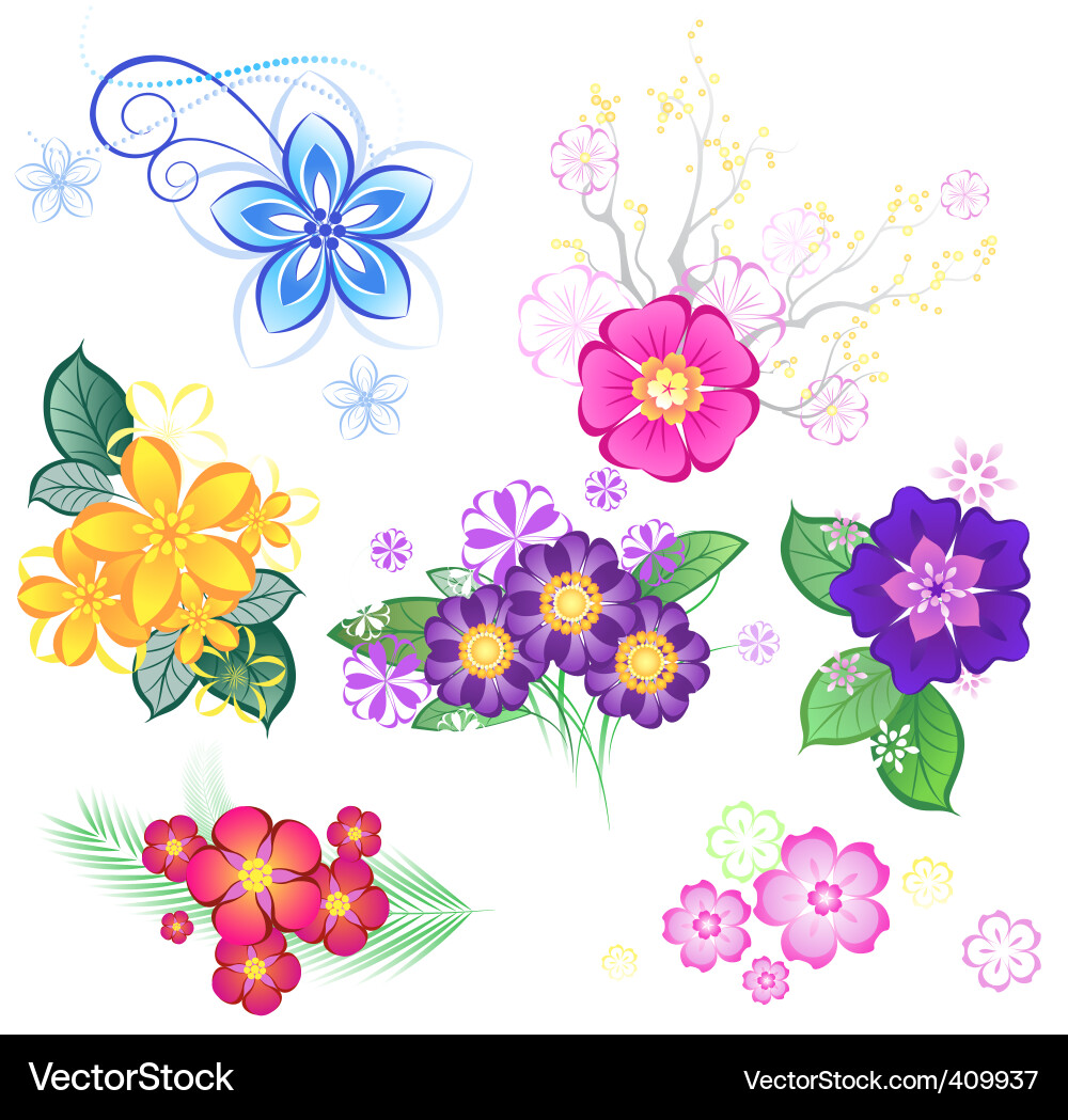 Vibrant Stylized Floral Composition Vector Image