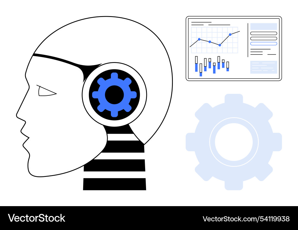 Ai head with gear brain and data dashboard Ai head with gear brain and data dashboard Vector Image