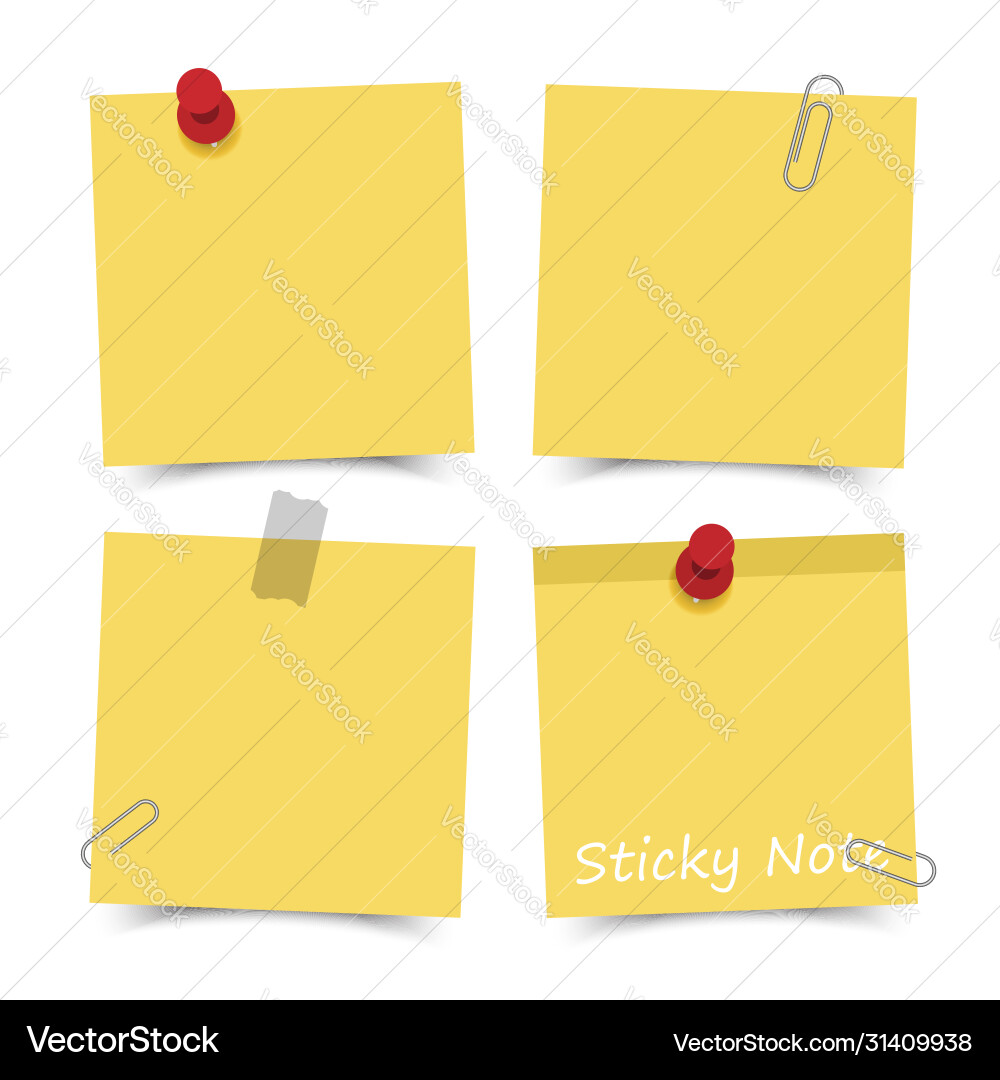 Flat design yellow color sticky notes with red vector image