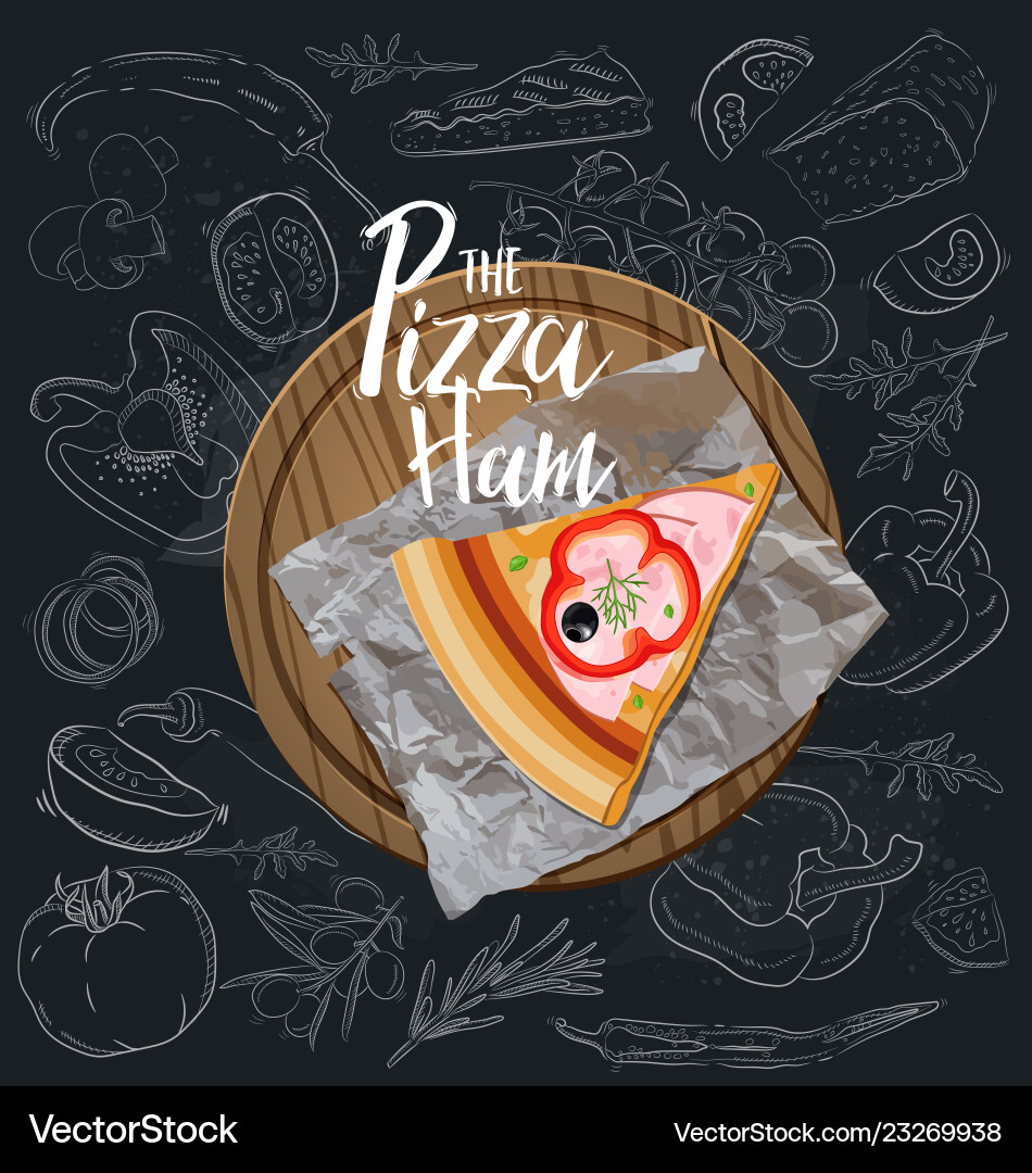 Pizza ham slice with background Vector Image