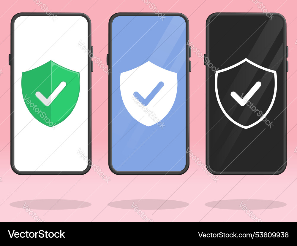 Smartphone check mark secure protection shield Smartphone check mark secure protection shield vector image
