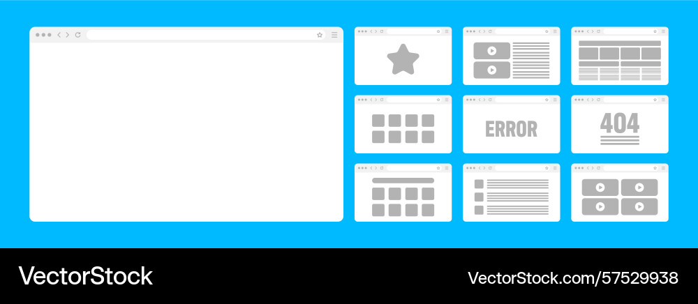 Web browser window pages layout with toolbar Web browser window pages layout with toolbar vector image