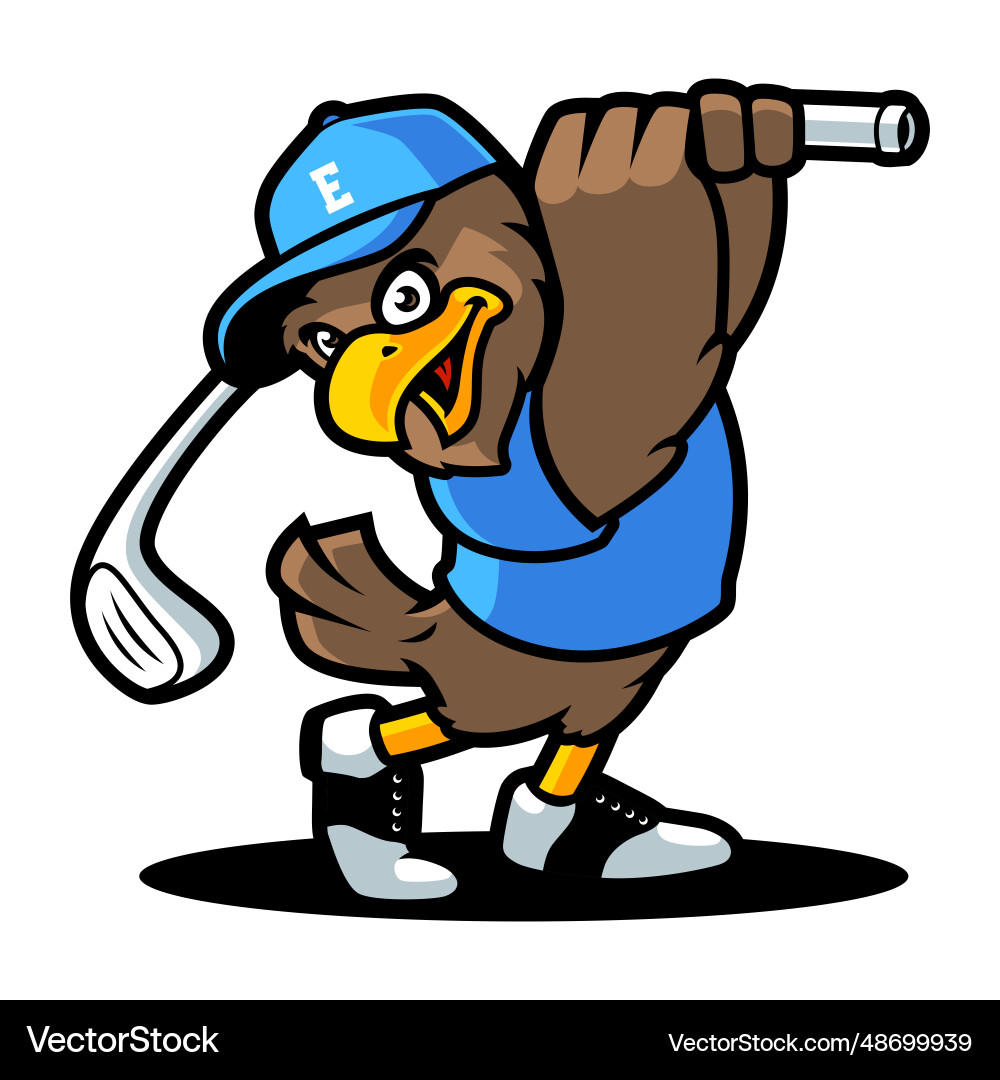 Eagle cartoon character playing golf Eagle cartoon character playing golf Vector Image