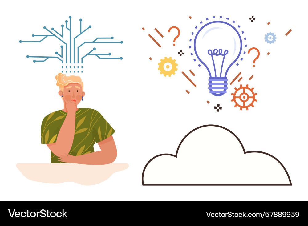 Person reflecting with circuit neural pattern vector image