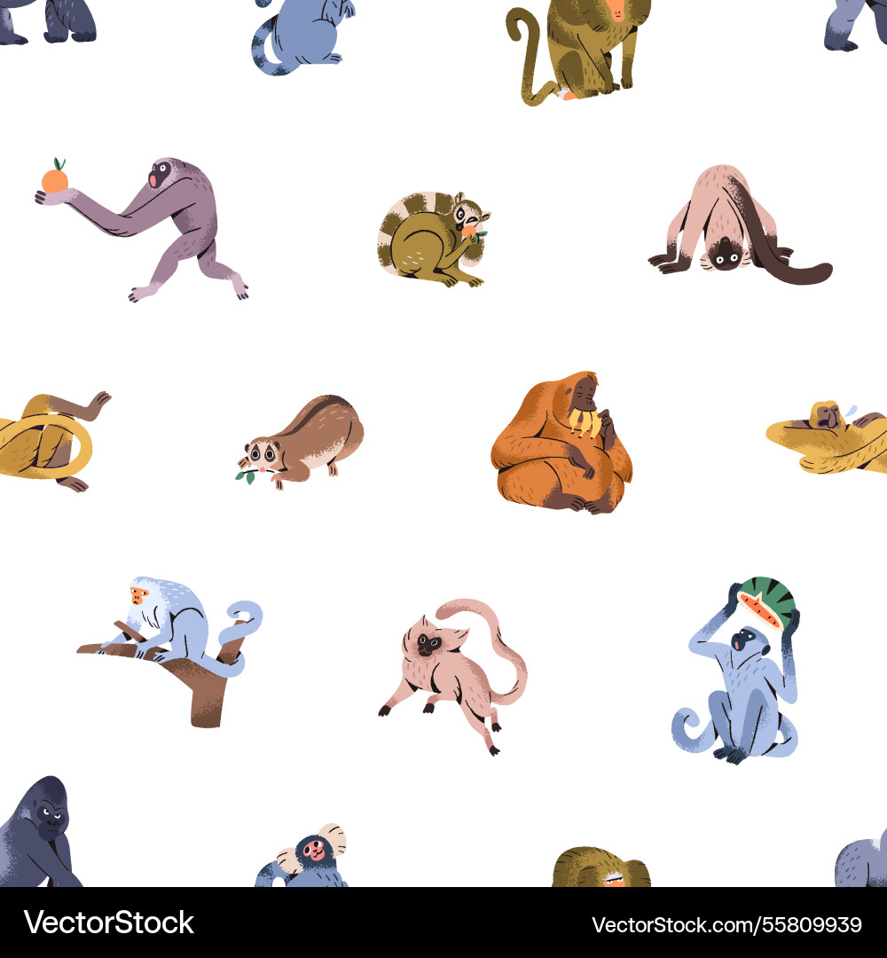 Repeatable pattern of happy monkey characters Repeatable pattern of happy monkey characters vector image