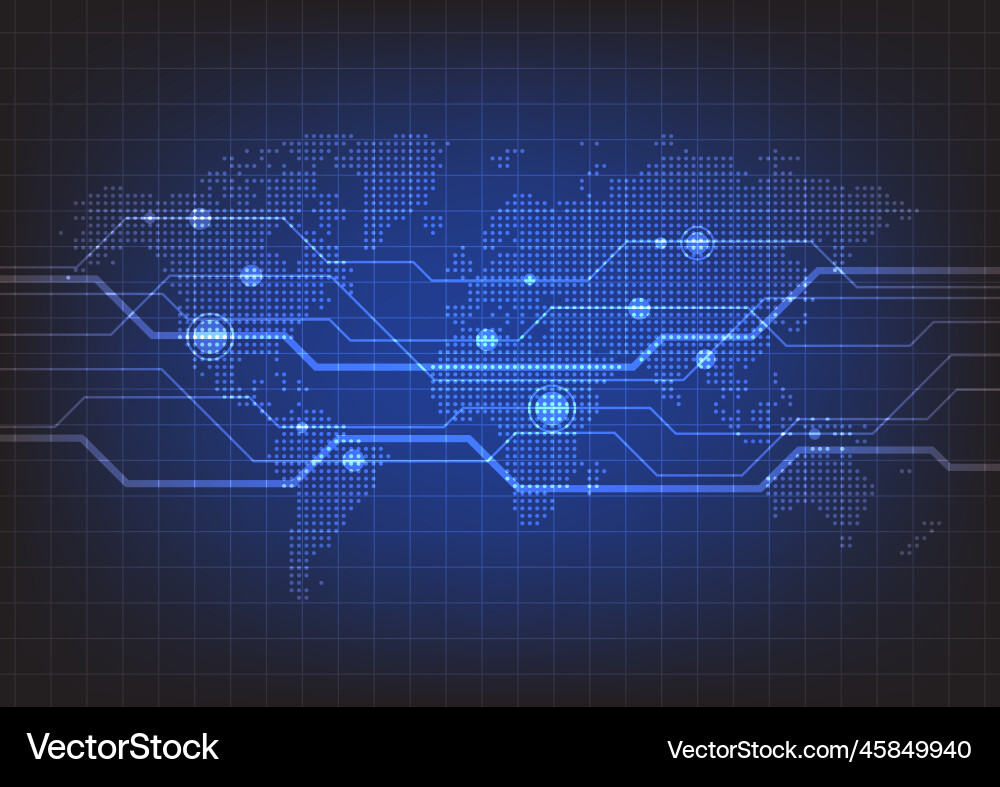Abstract technology with pixel world map Vector Image