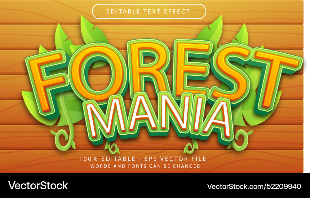 Forest mania 3d text effect and editable Forest mania 3d text effect and editable vector image