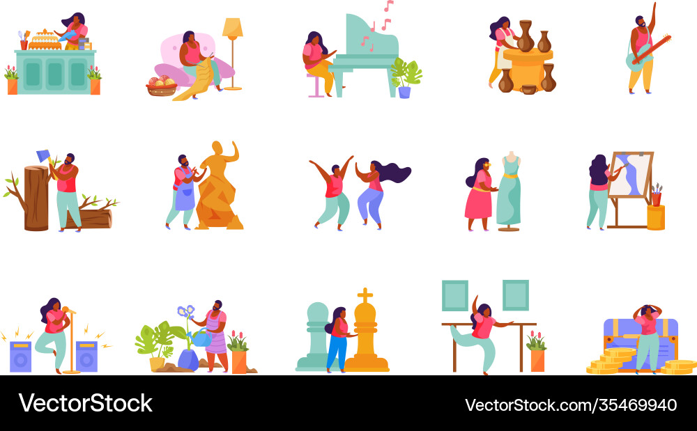Hobbies flat icon set Hobbies flat icon set vector image