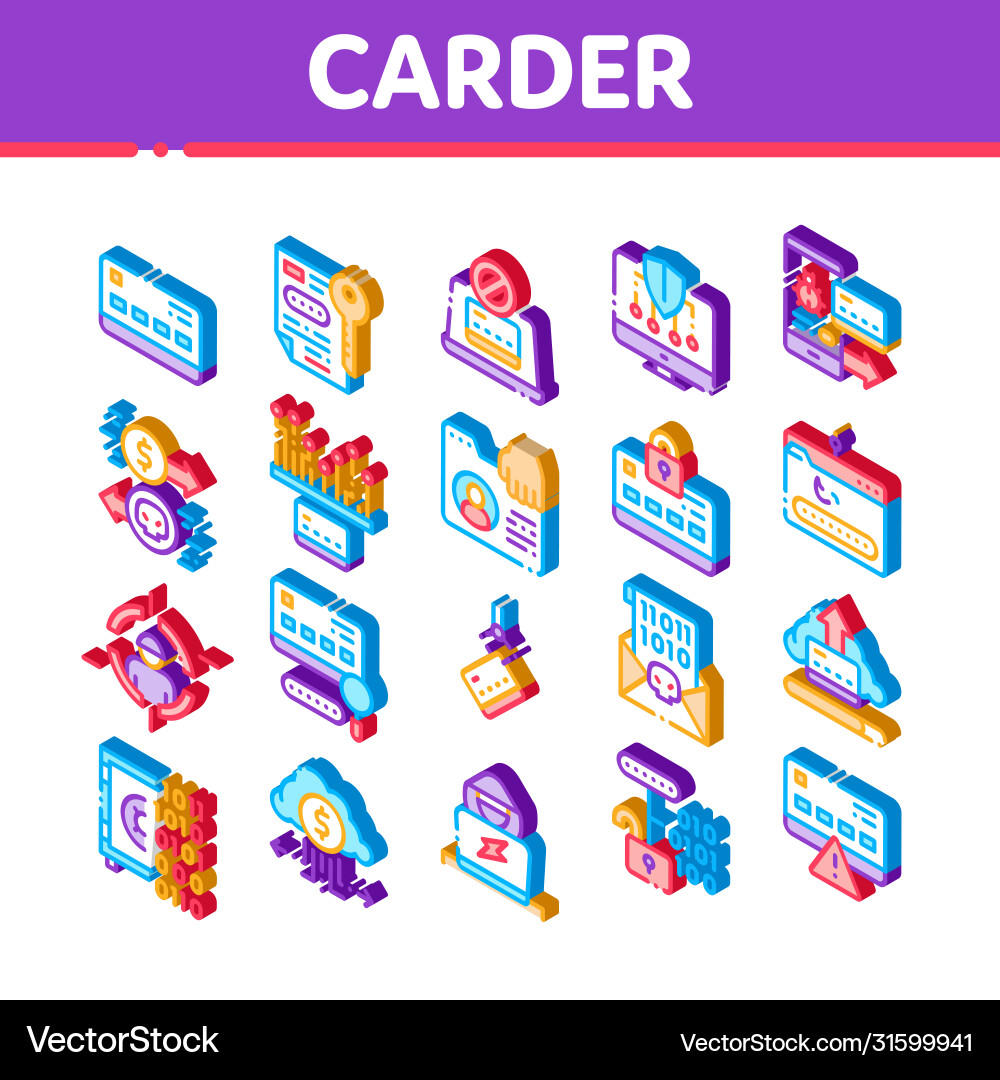 Carder hacker isometric elements icons set vector image