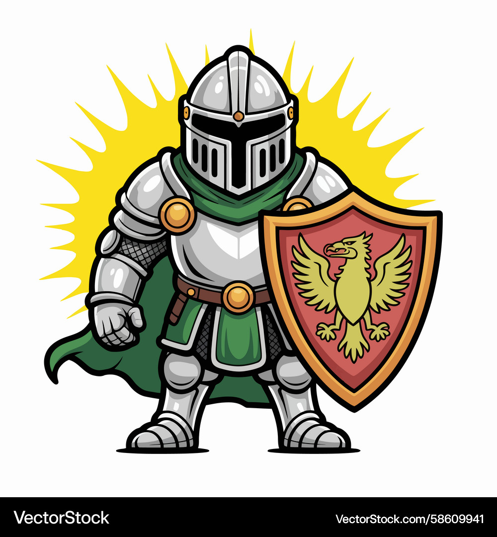 Cartoon knight in shining armor with eagle shield – Royalty-Free Vector |  VectorStock, image size:1000x1080