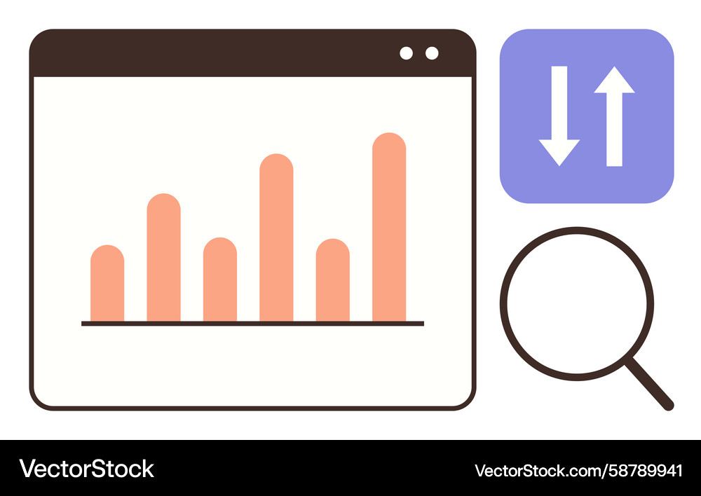 Data analysis interface with bar chart search Vector Image