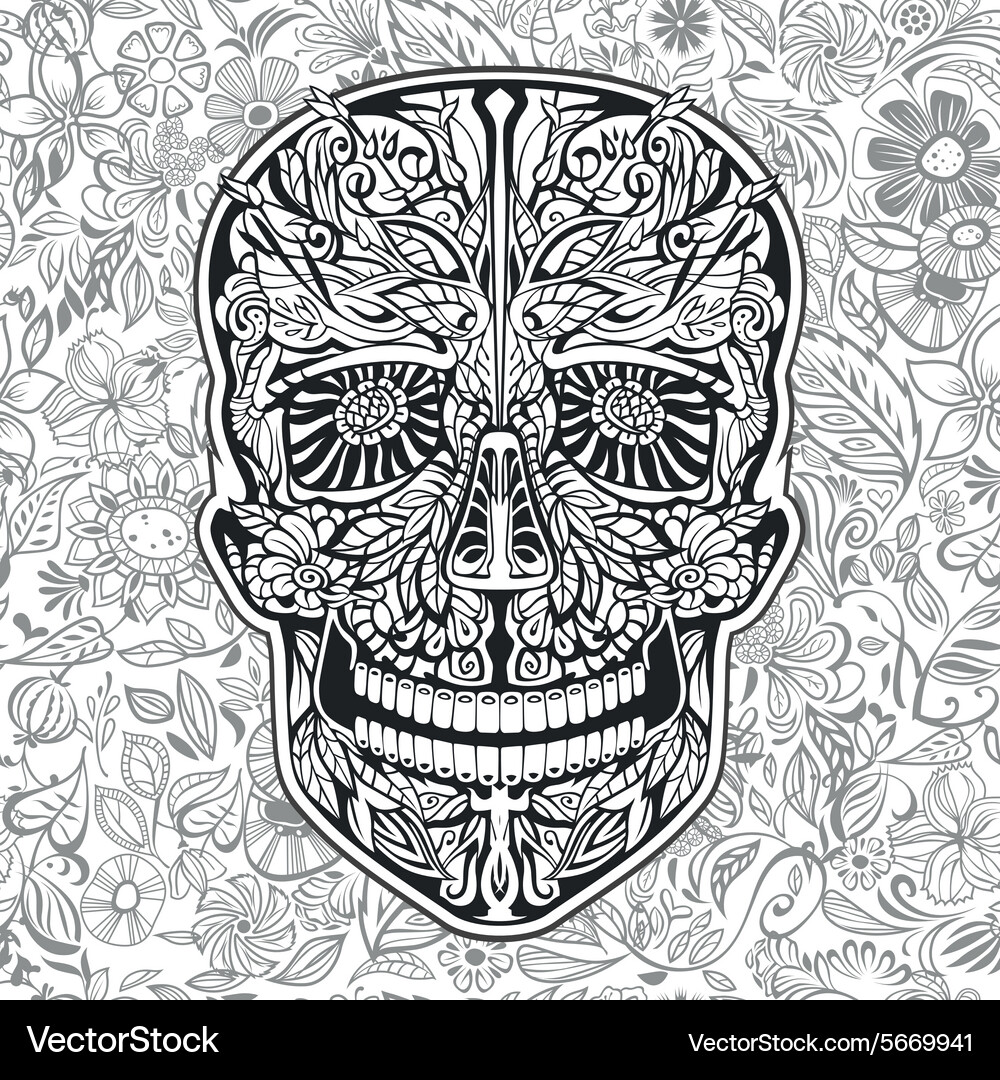 Floral Skull Ornament Vector Image