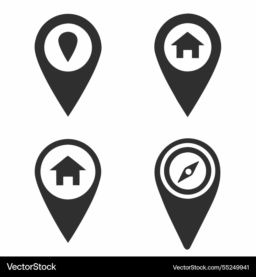 Four location marker icons with different symbols Four location marker icons with different symbols vector image