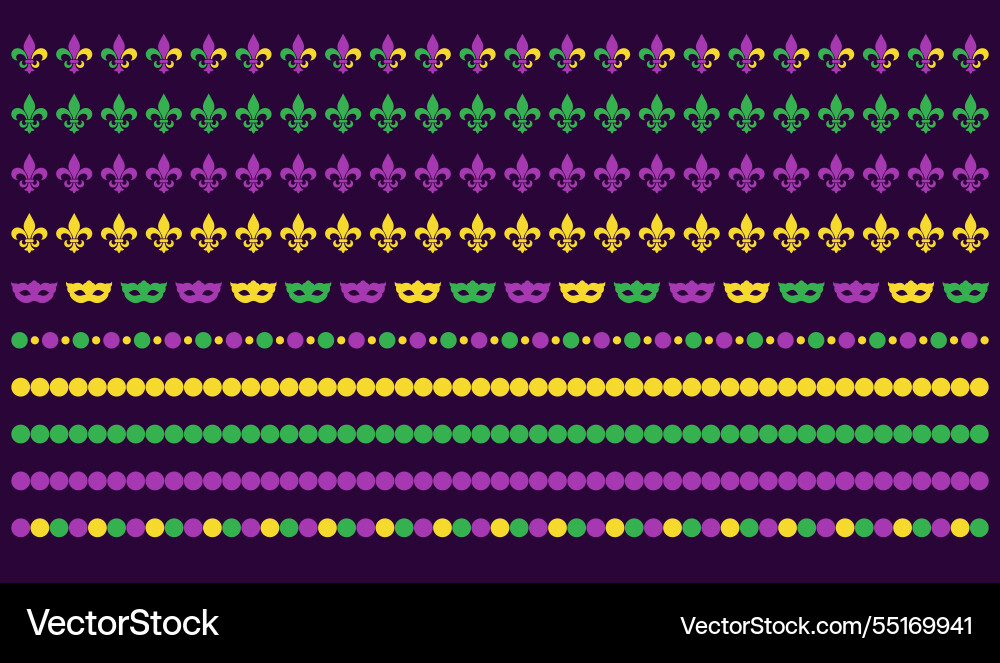 Mardi gras borders collection colorful beads Mardi gras borders collection colorful beads vector image