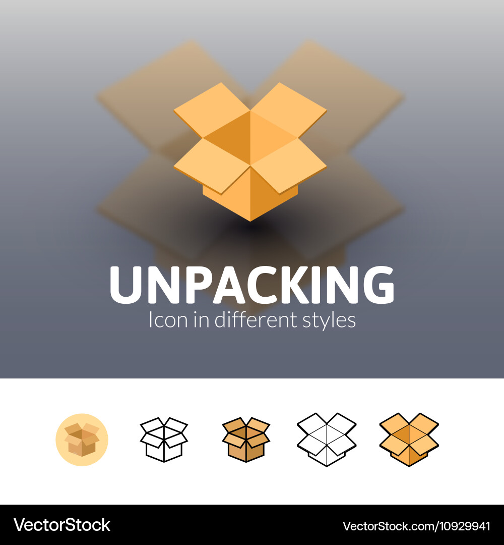 Unpacking icon in different style Vector Image