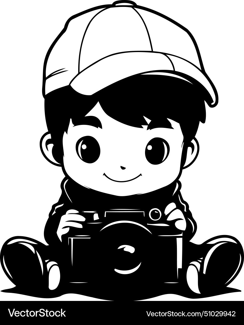 Cute photographer boy with camera isolated Vector Image