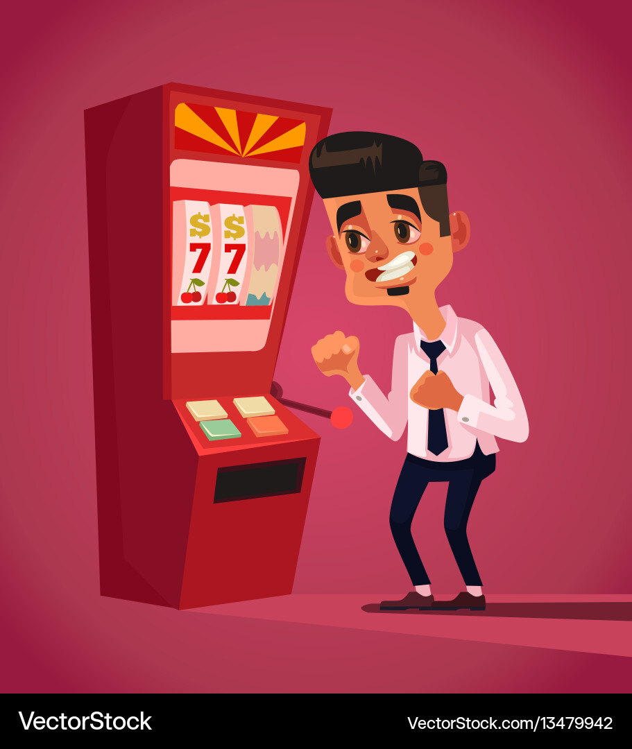Excited Man Playing Slot Machine vector image