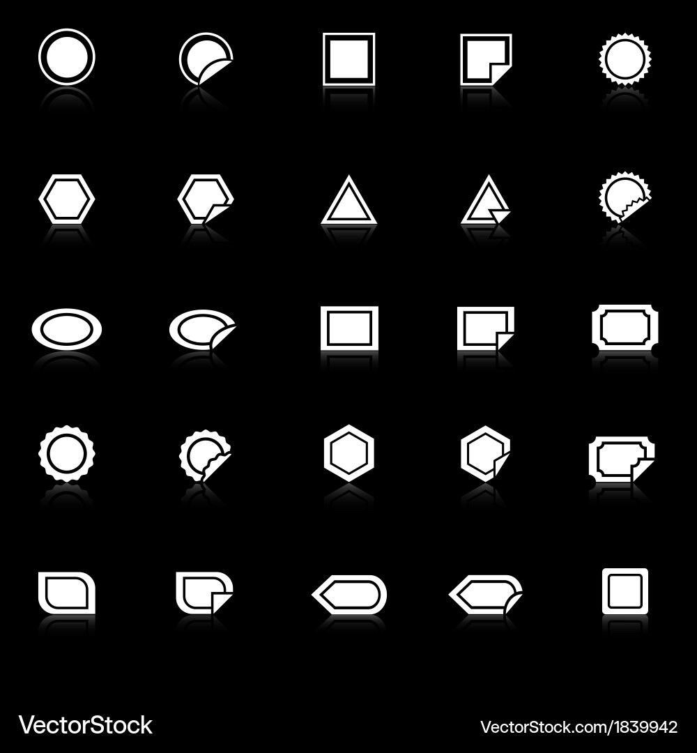 Label icons with reflect on black background Vector Image