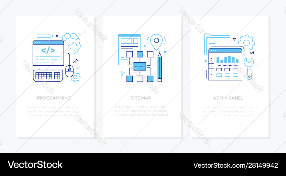 Programming - line design style banners set Programming - line design style banners set vector image