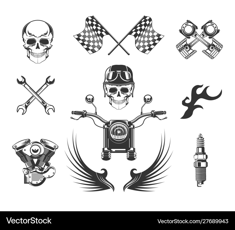 Bikers club isolated icons motorcycle races Bikers club isolated icons motorcycle races vector image
