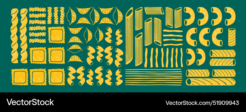 Pasta types horizontal background different shape Vector Image