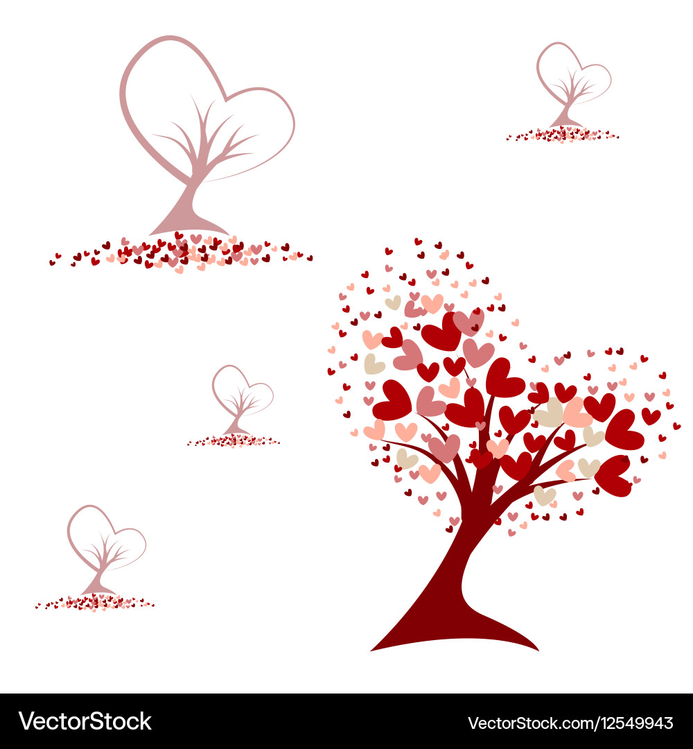 Red Heart Tree Seamless Pattern vector image