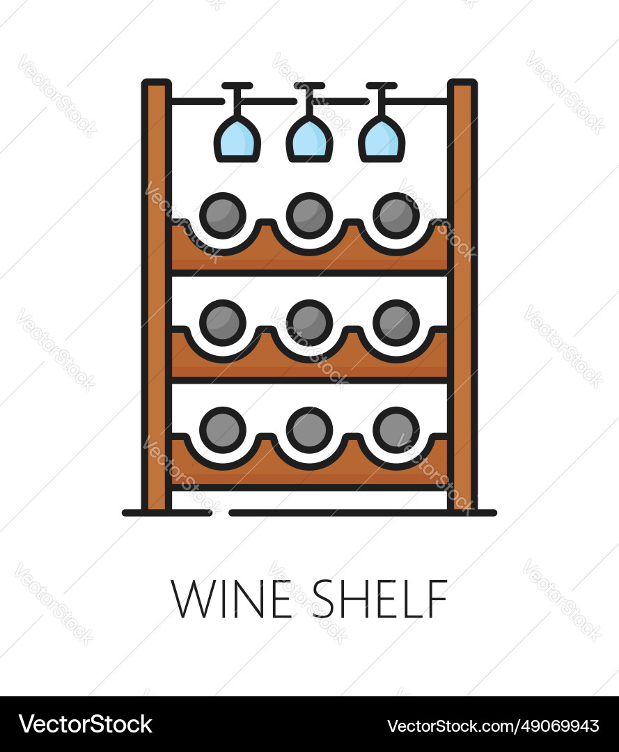 Wine shelf furniture icon for home room interior vector image