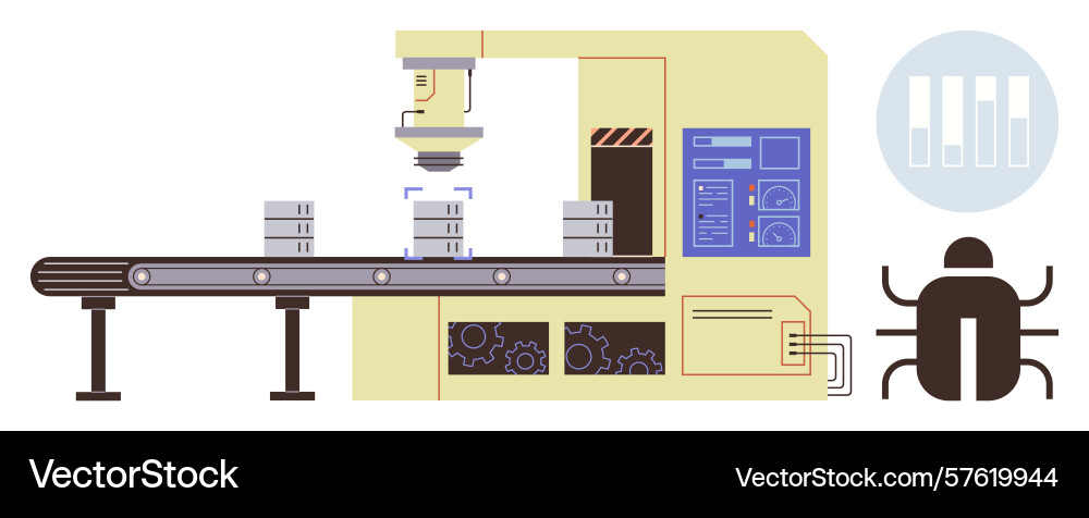 Automated production line with robotic arm Automated production line with robotic arm vector image