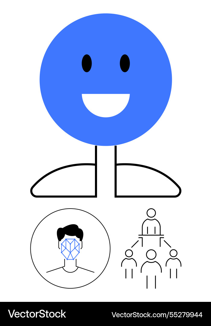 Simple happy character with facial recognition Simple happy character with facial recognition vector image