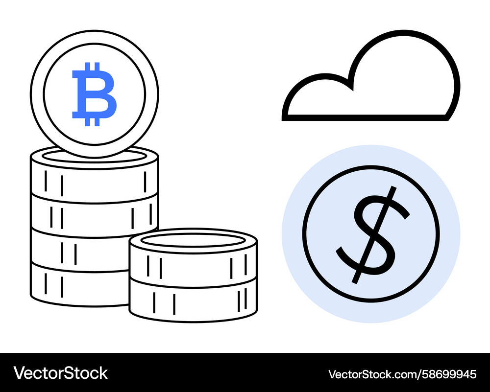 Bitcoin Stack with Dollar Signs Vector Image