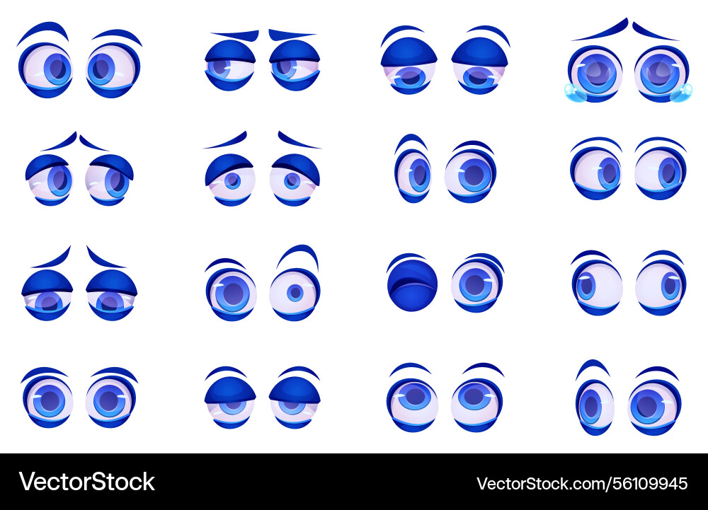 Cartoon eye cry face mouth or sad angry eyeballs Cartoon eye cry face mouth or sad angry eyeballs vector image